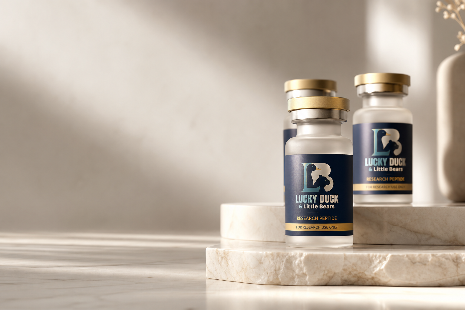 Lucky Duck & Little Bears research peptide vials