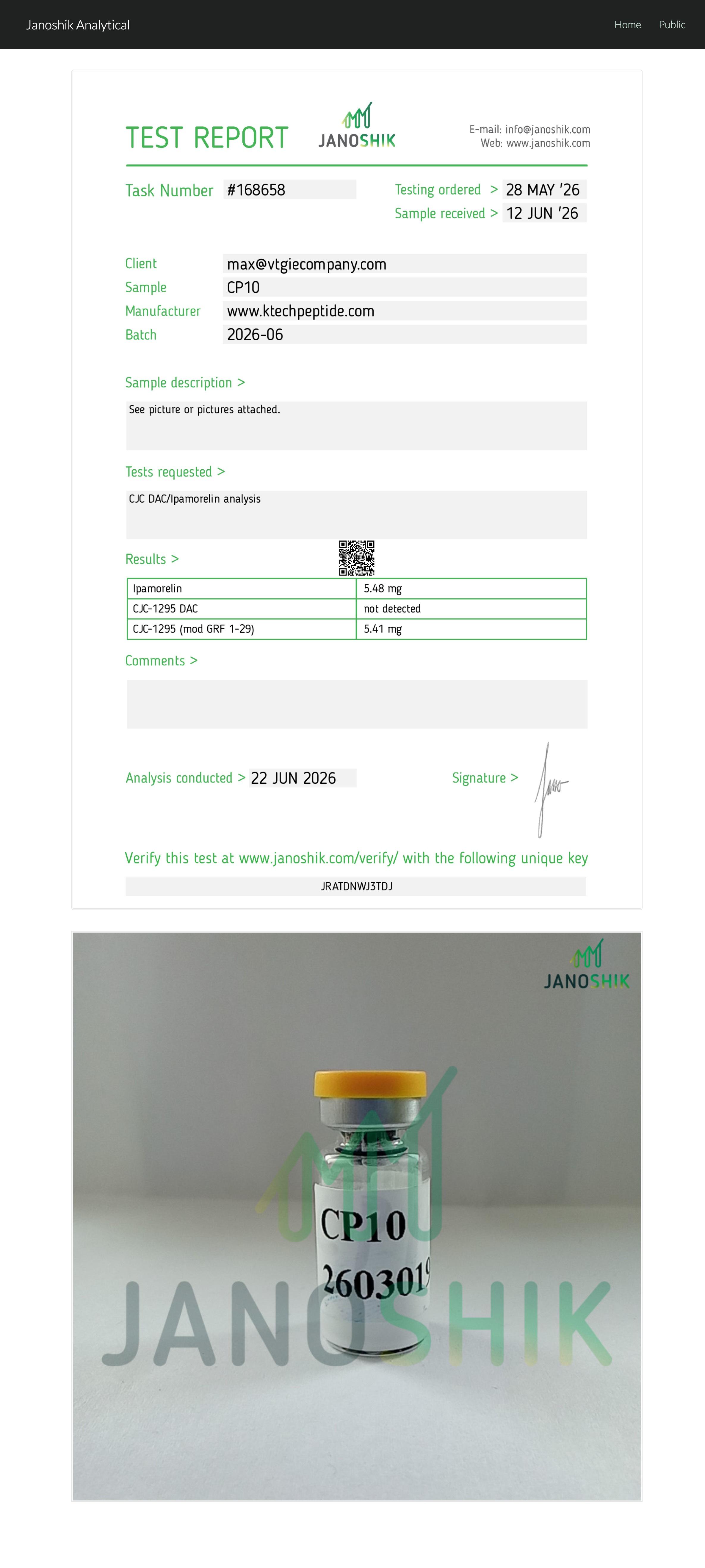Certificate of Analysis for CJC-1295 + Ipamorelin