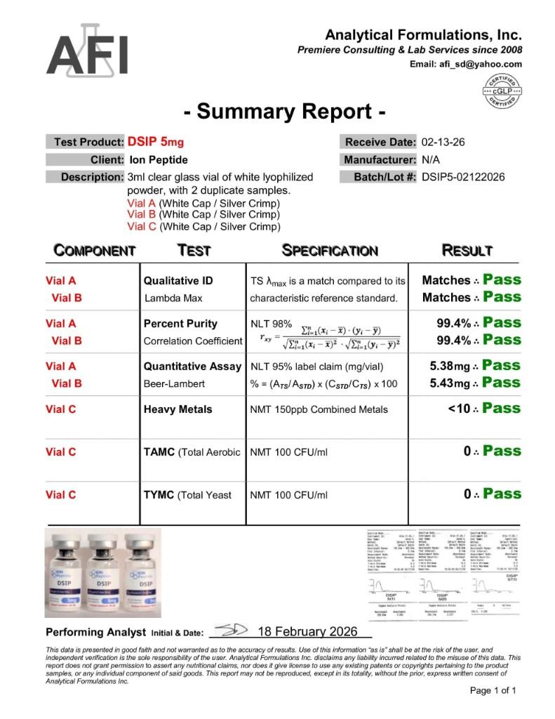 Certificate of Analysis for DSIP