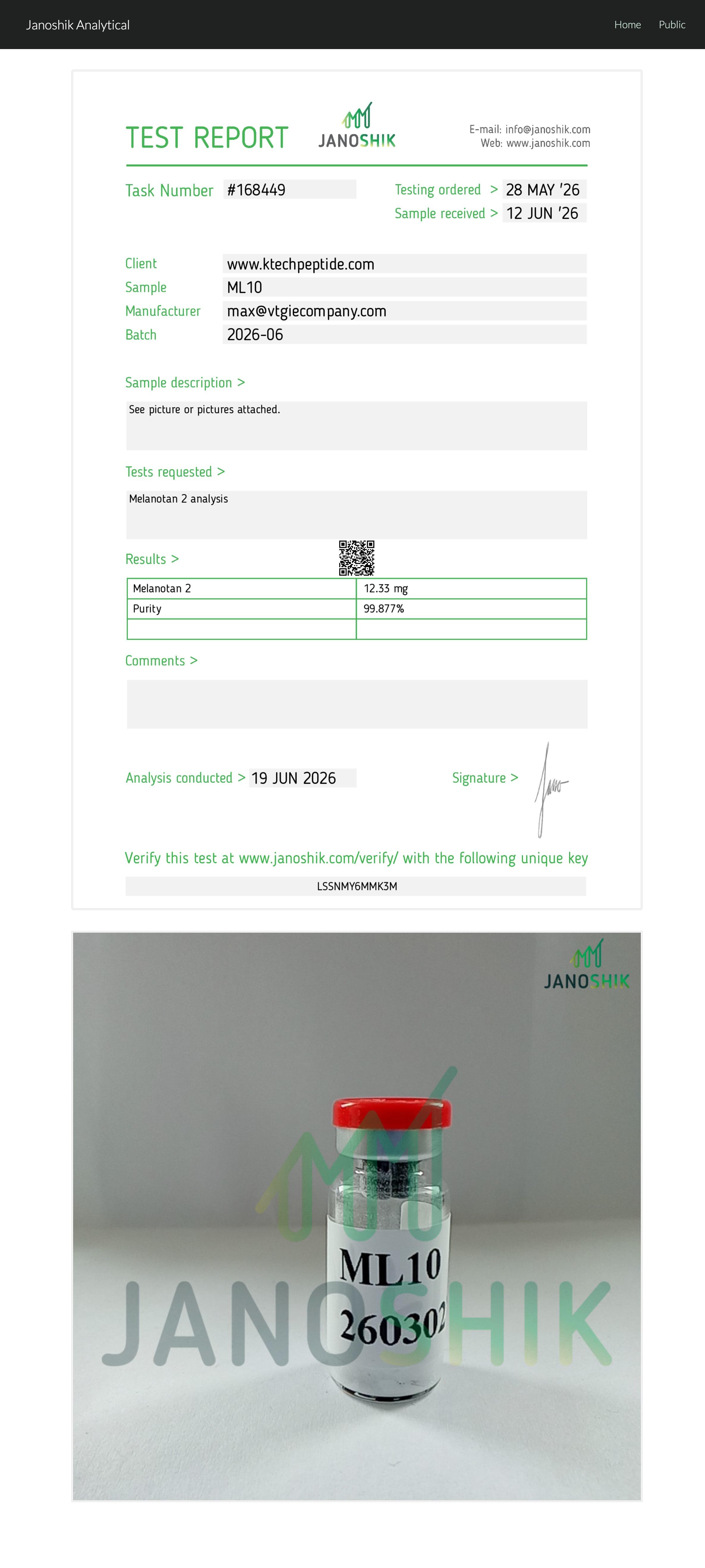 Certificate of Analysis for Melanotan II