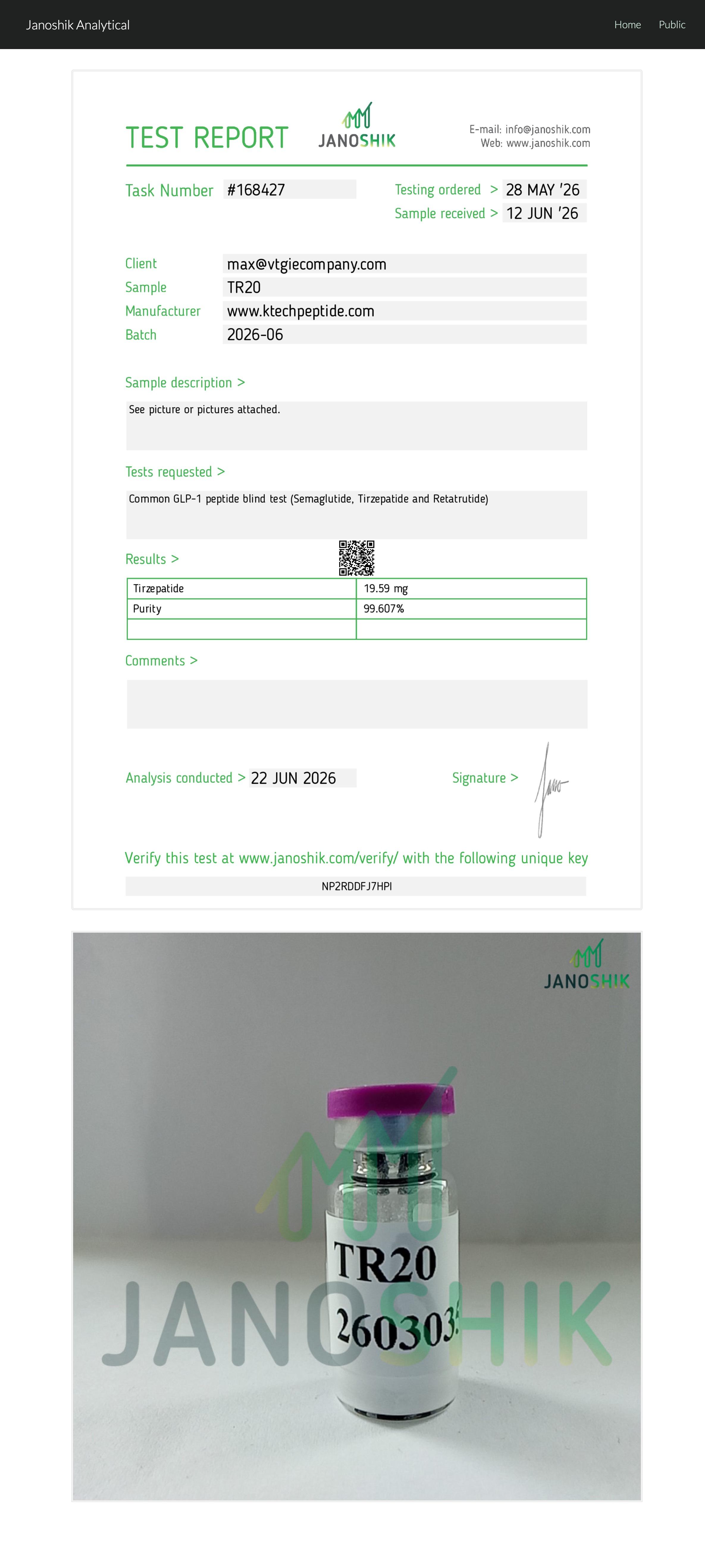 Certificate of Analysis for Tirzepatide