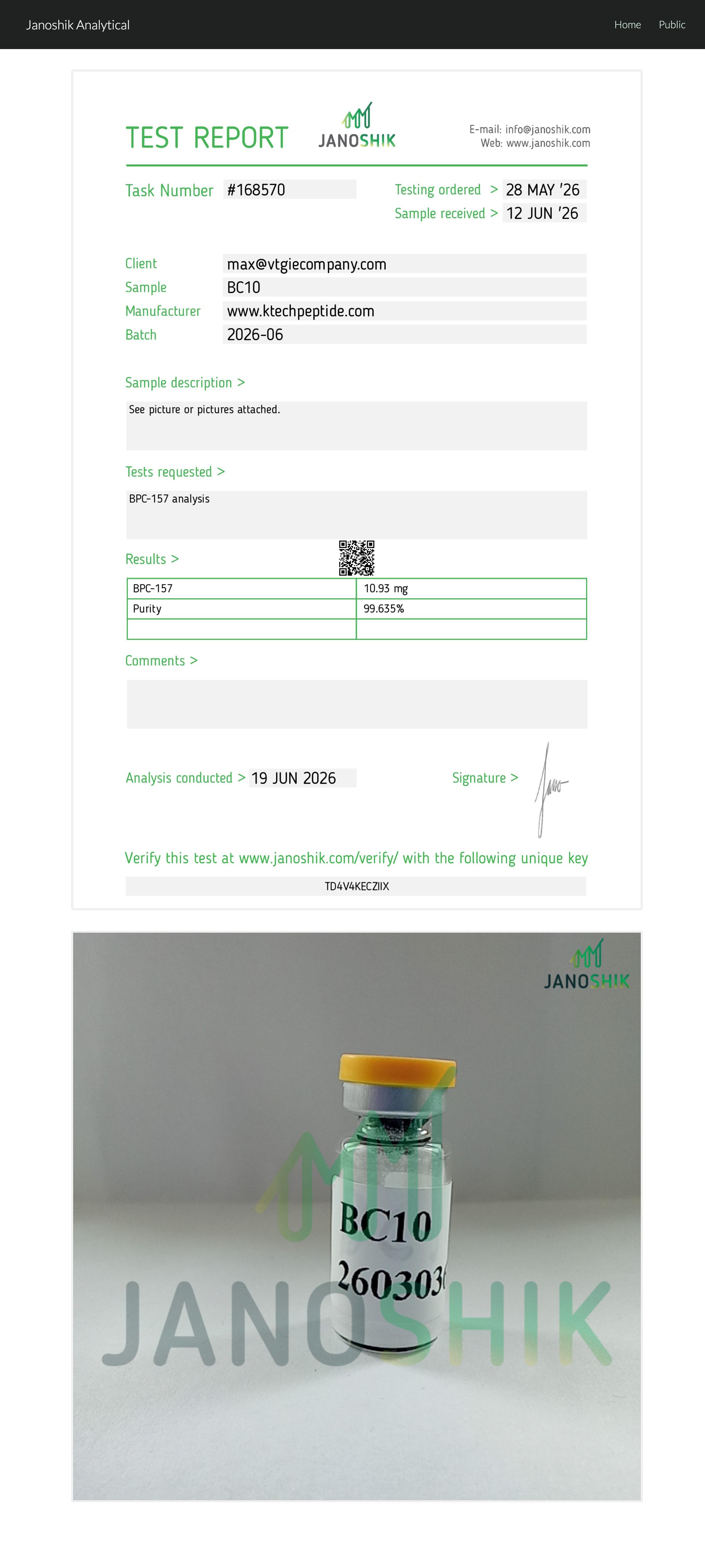 Certificate of Analysis for BPC-157